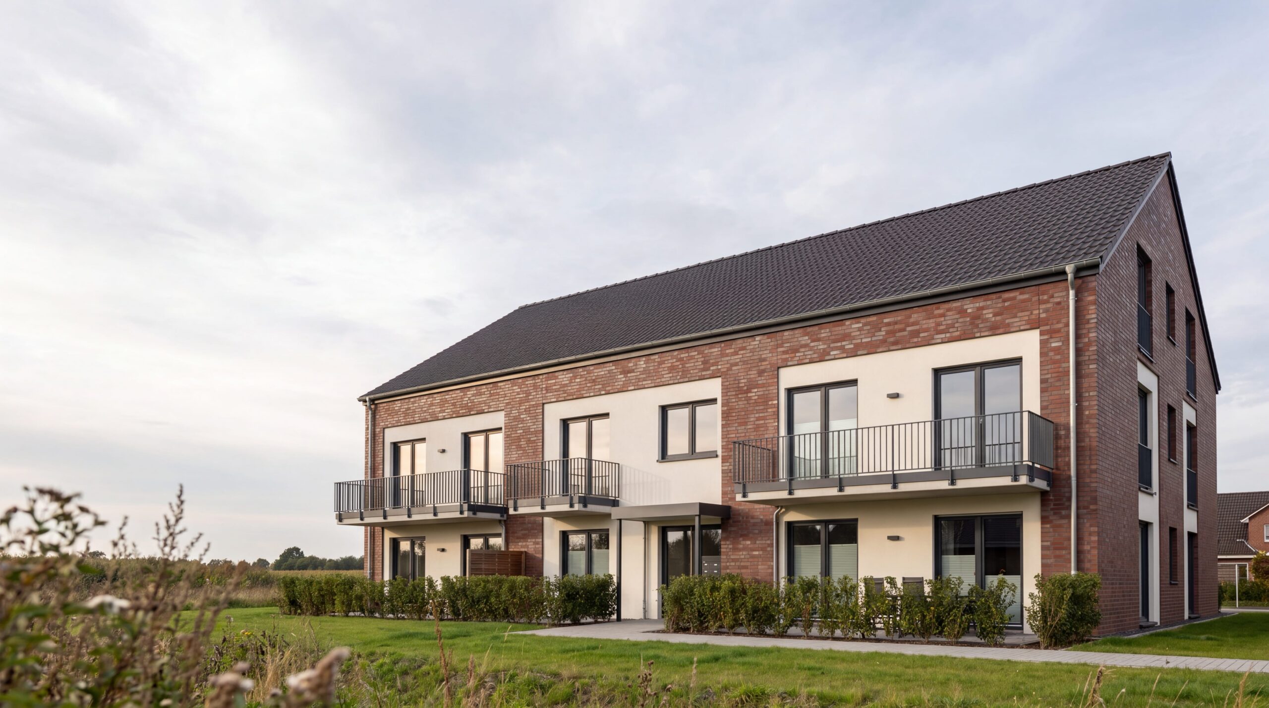 Modernes Mehrfamilienhaus mit Klinkerfassade und Balkonen als Kapitalanlage an der Ostsee